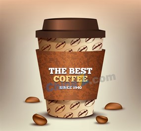 立体外卖咖啡和咖啡豆矢量图